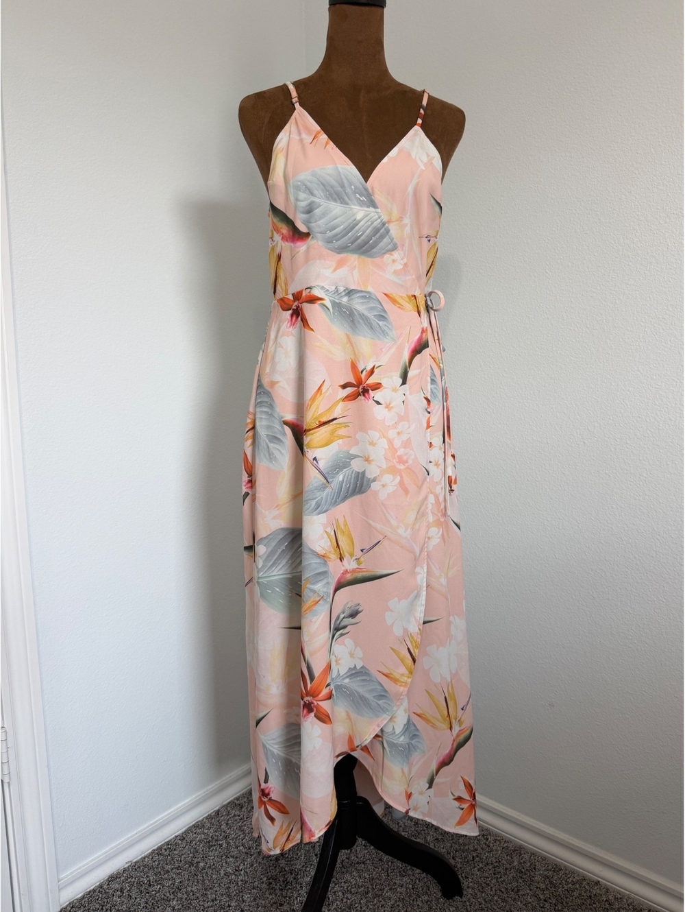 Show Me Your Mumu Sleeveless V-Neck Tropical Floral Hi-Low Wrap Dress Size L
